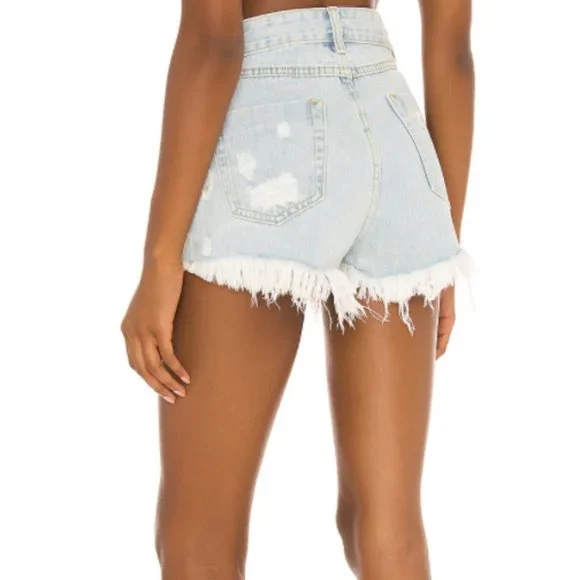 Superdown Scarlett Revolve Denim Jean Shorts Distressed Frayed Ripped Size 28 - Picture 3 of 8